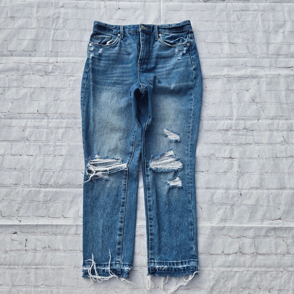 Blank NYC The Madison Crop Distressed Straight Leg Jeans 28 biker grunge